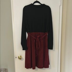 SHEIN Black and Red Long Sleeve Mock Neck Fit and Flare Dress